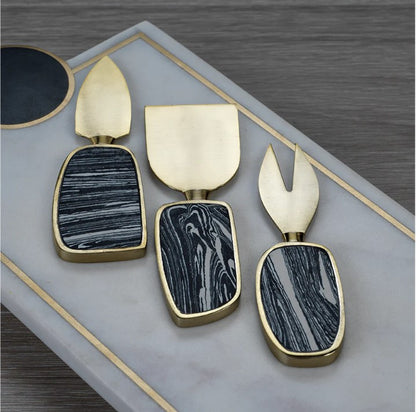 Amalfi Set of 3 Cheese Tools - Black with Gold