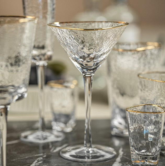 Aperitivo Triangular Martini Glass - Clear with Gold Rim