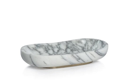 Arebascato Marble Oval Serving Bowl on Gold Metal Base - Large