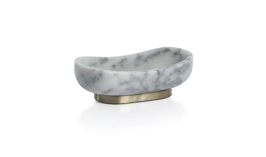 Arebascato Marble Oval Serving Bowl on Gold Metal Base - Small