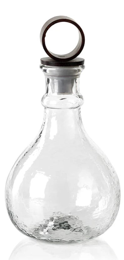 Artisan Hammered Glass Decanter with Wrought Iron Stopper