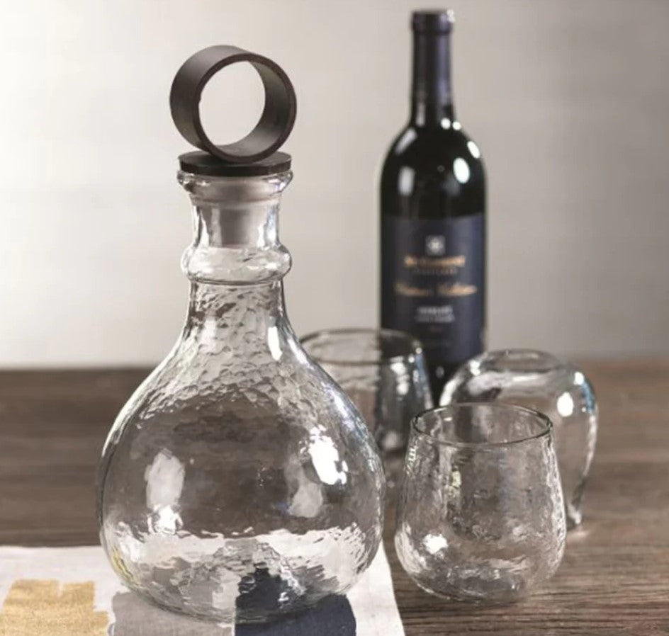 Artisan Hammered Glass Decanter with Wrought Iron Stopper