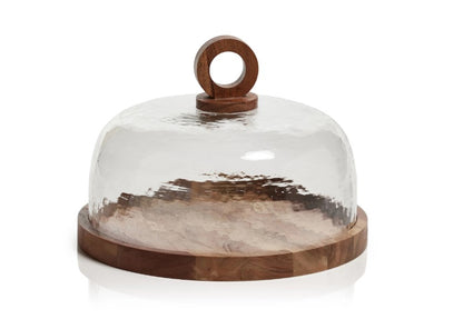 Artisan Wood Cheese Board with Hammered Glass Cloche