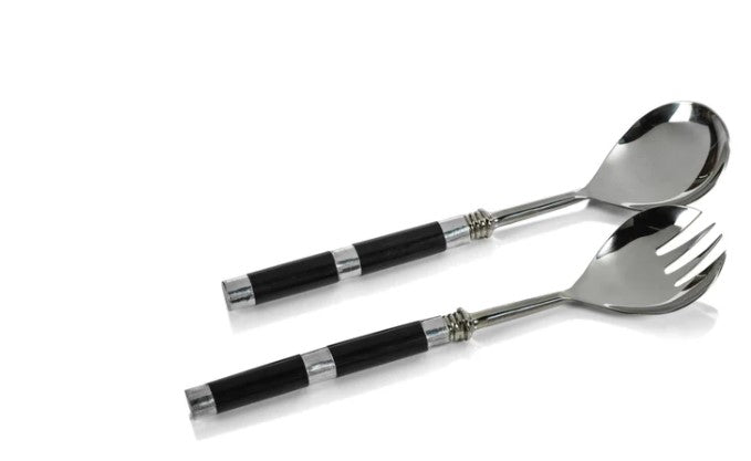 Brawn Salad Server Set with Black Horn Handles - Small