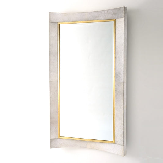 CURVED FLOOR MIRROR-WHITE HAIR-ON-HIDE