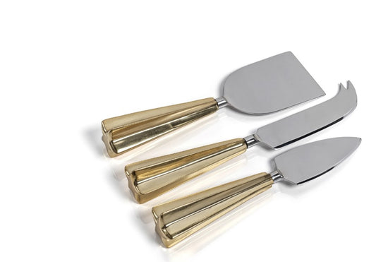 Cheese Knife Set - Set of 3 - Polished Steel and Gold