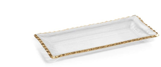 Clear Textured Rectangular Tray with Jagged Gold Rim