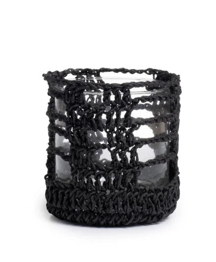 Crocheted Mesh Basket Cylinder - Large - Black