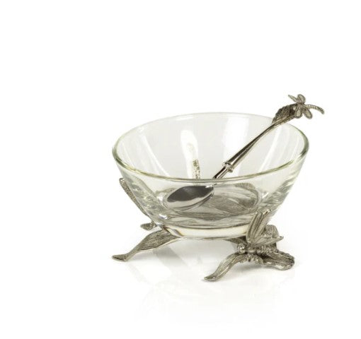 Dragonfly Pewter and Glass Bowl