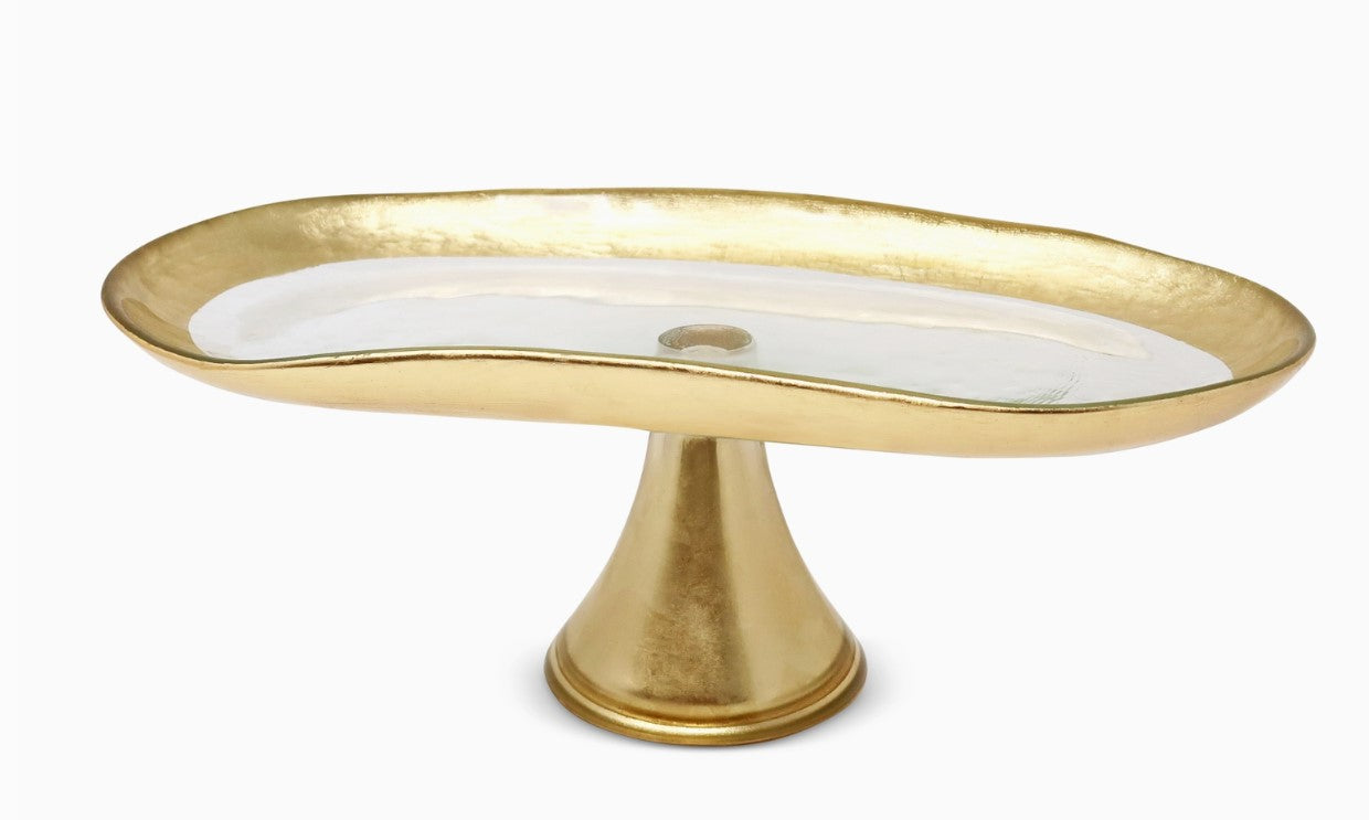 Footed Glass Tray with Gold Brushed RIm