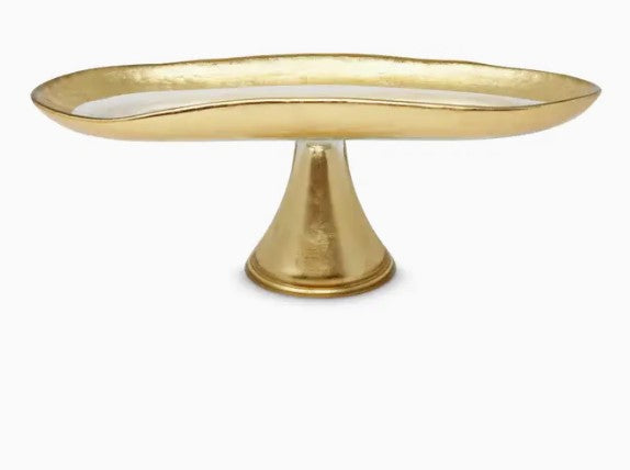 Footed Glass Tray with Gold Brushed RIm