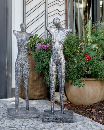 Abstract Female Sculpture on Stand, Black/Silver, Aluminum