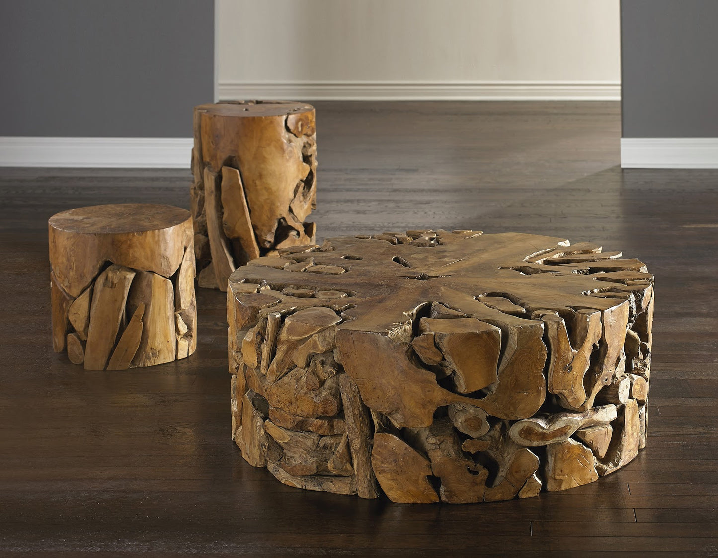 Teak Chunk Side Table, Round