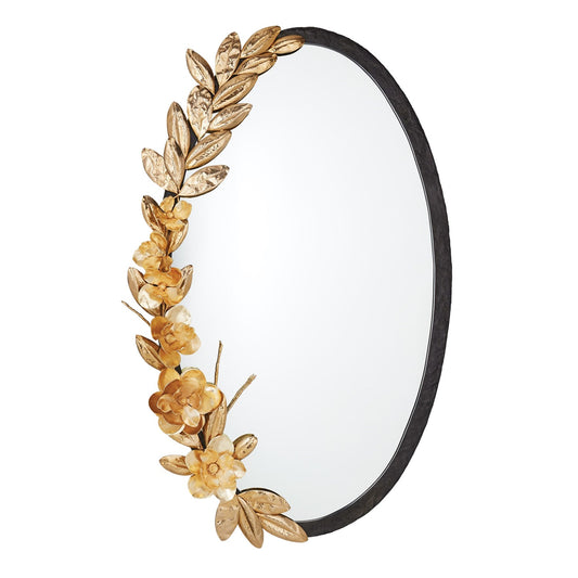 MAGNOLIA BRANCH MIRROR-ANTIQUE BRASS/GOLD