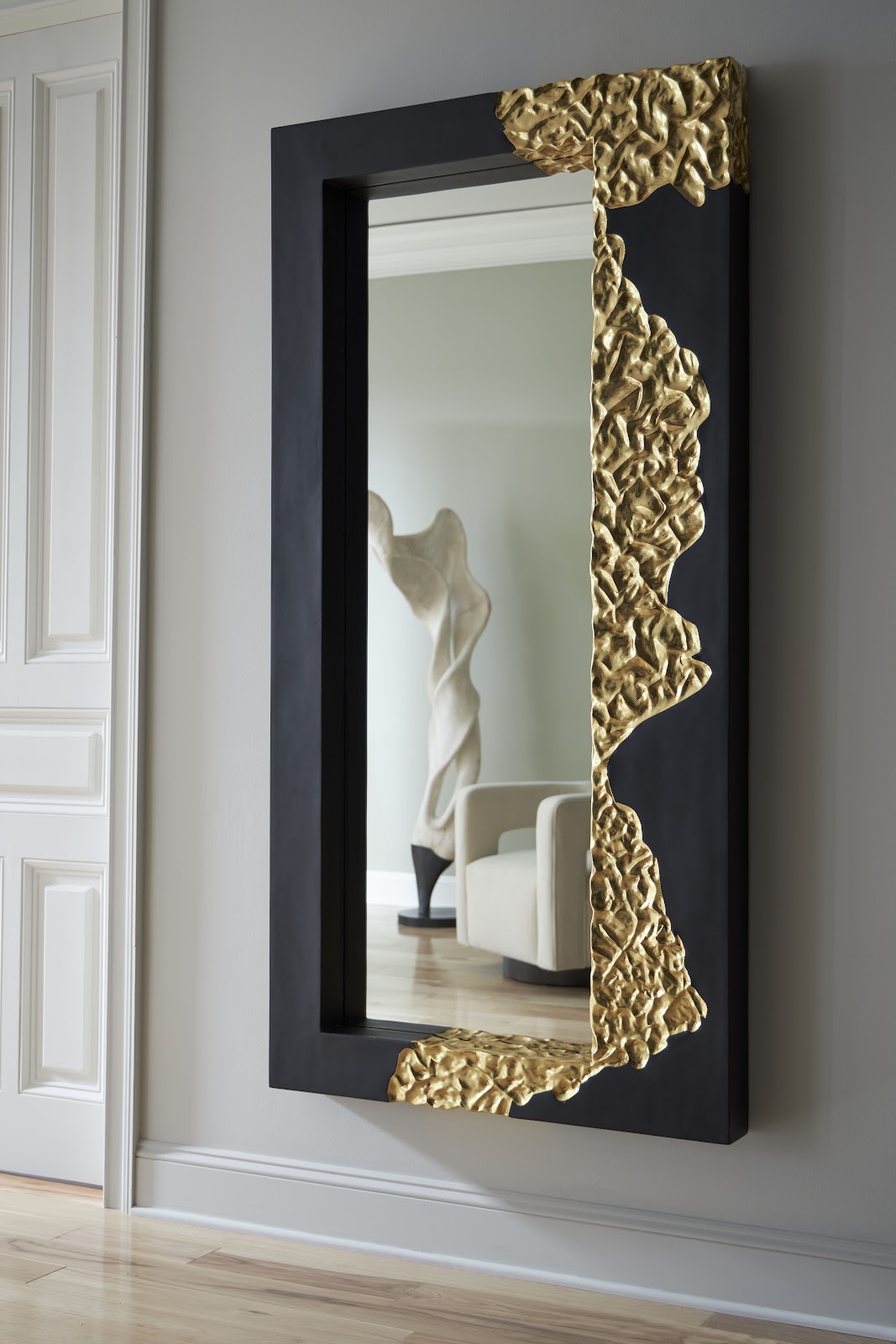 Mercury Mirror, Rectangle, Black, Gold Leaf