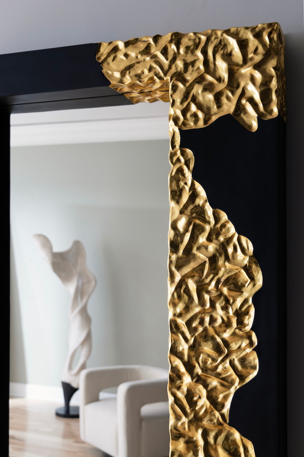 Mercury Mirror, Rectangle, Black, Gold Leaf