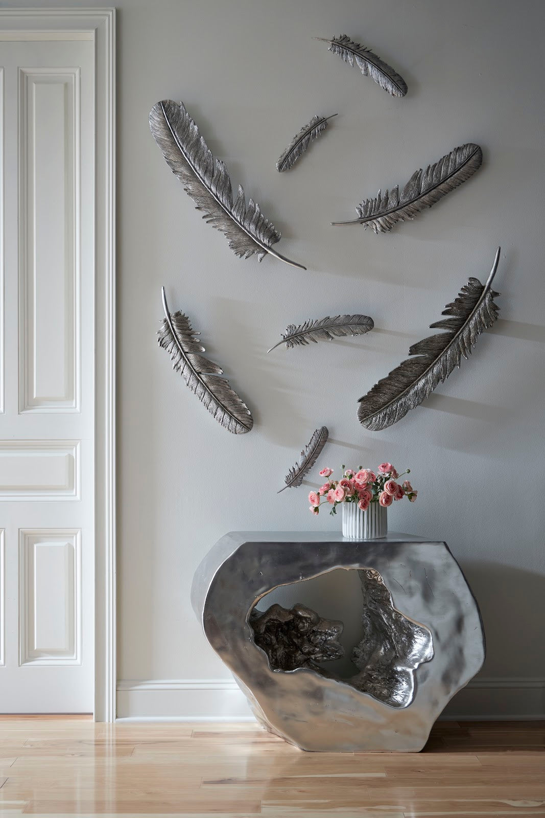 Feathers Wall Art, Small, Silver Leaf, Set of 2