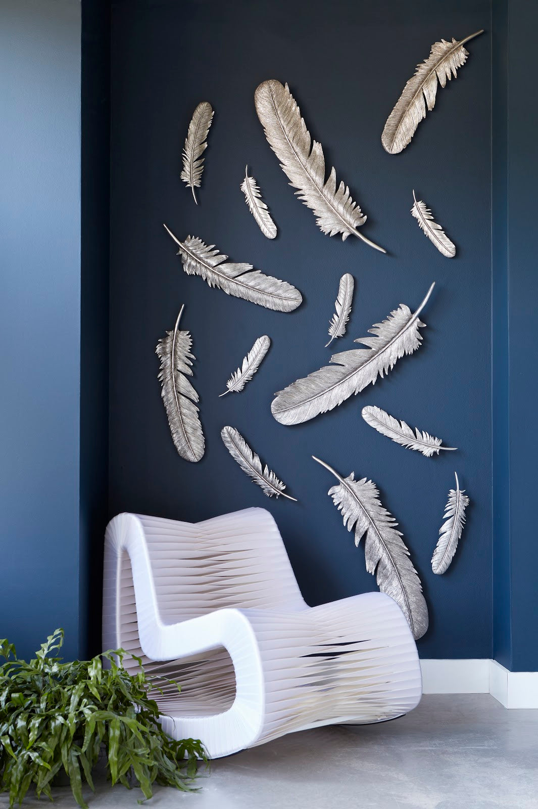 Feathers Wall Art, Large, Silver Leaf, Set of 2