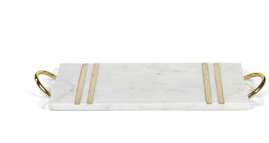 Rectangular Marble Serving Tray with Brass Handles