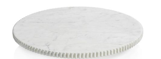 Ribbed Finish White Marble Lazy Susan