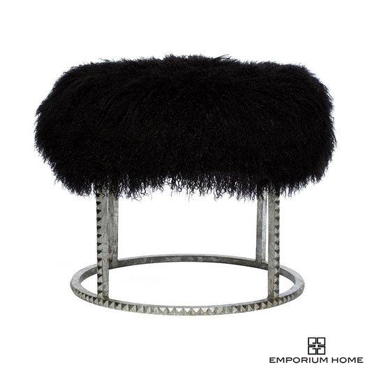 STUD POUF-SILVER LEAF