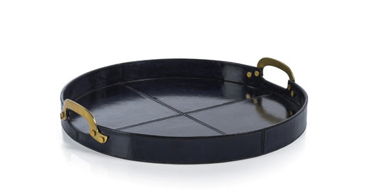 Savoy Leather with Brass Handles Round Tray - Blue and Golden (Copy)