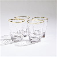 SET OF HAMMERED WATER GLASSES-CLEAR W/GOLD RIM