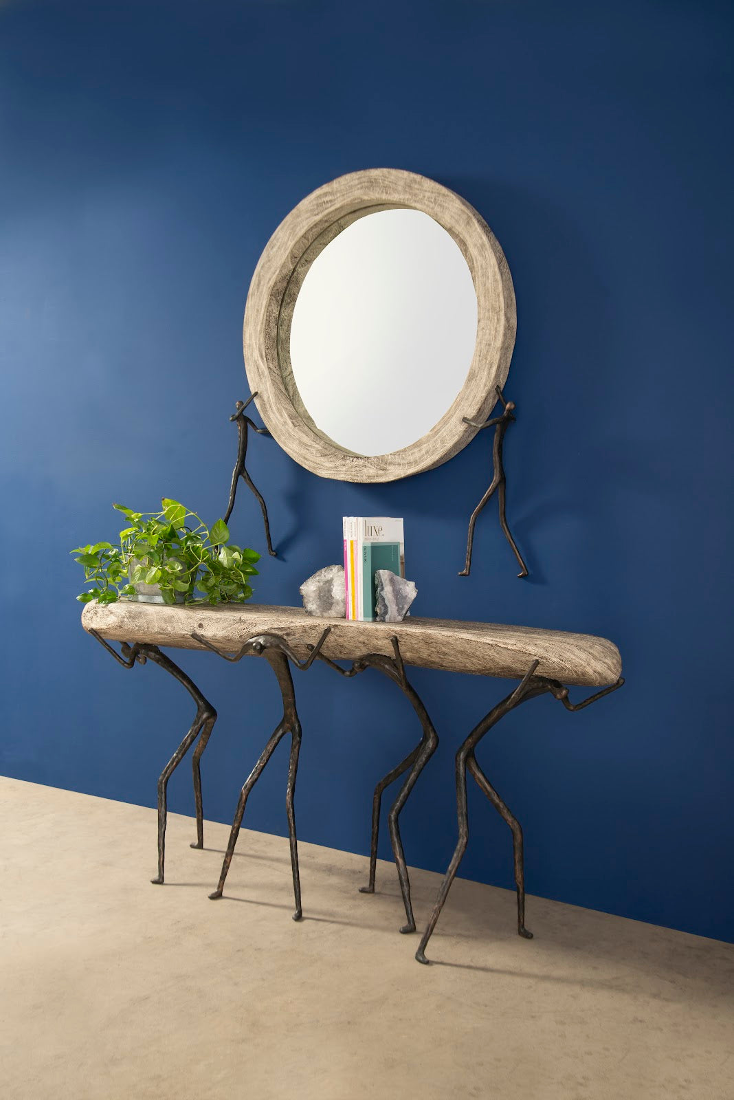 Atlas Mirror, Chamcha Wood, Gray Stone Finish, Metal