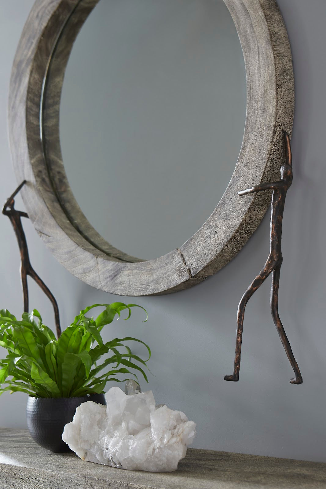 Atlas Mirror, Chamcha Wood, Gray Stone Finish, Metal