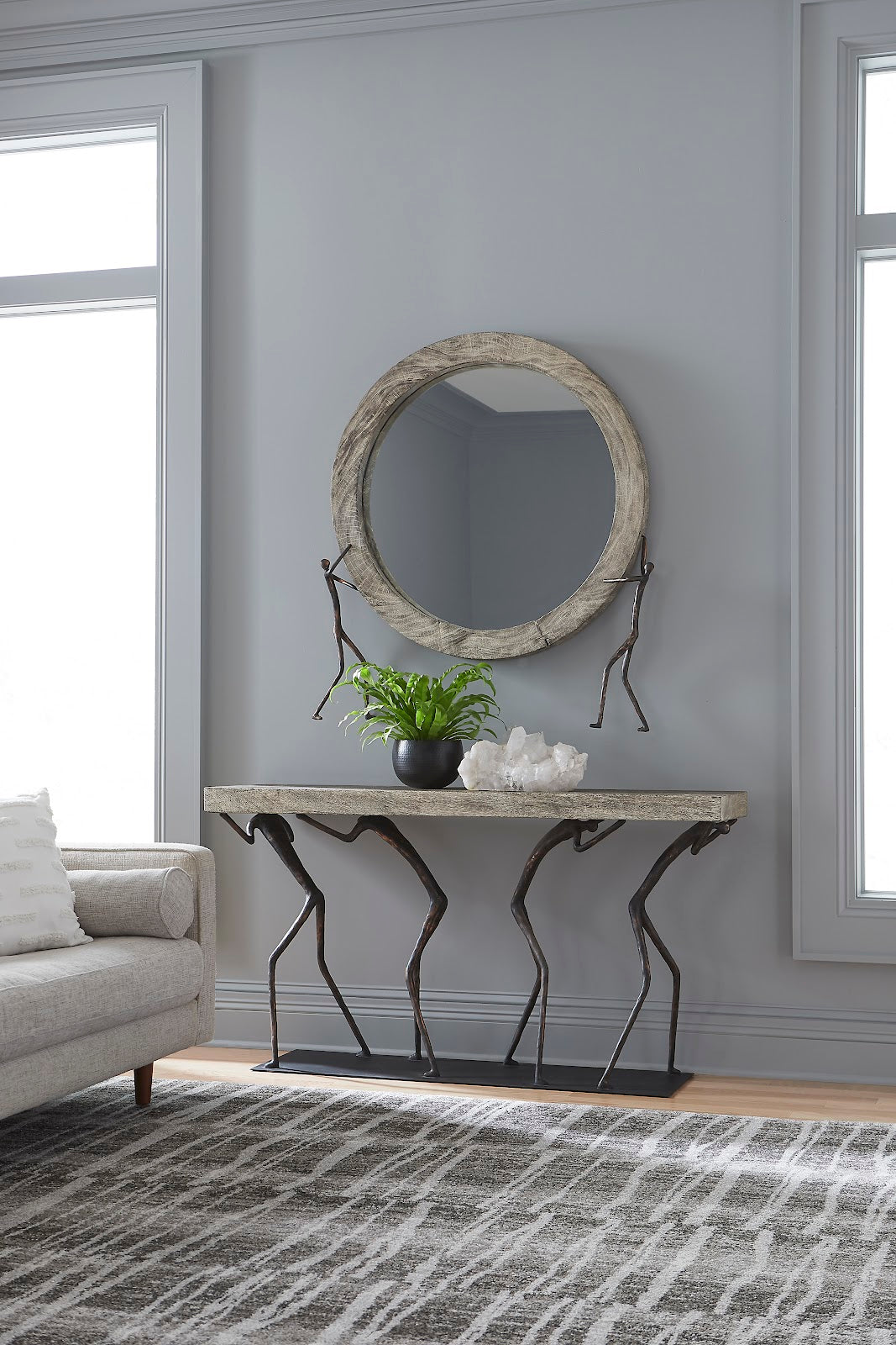 Atlas Mirror, Chamcha Wood, Gray Stone Finish, Metal