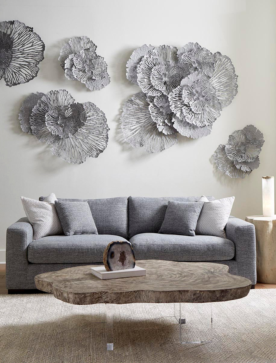 Flower Wall Art, Small, Gray, Metal