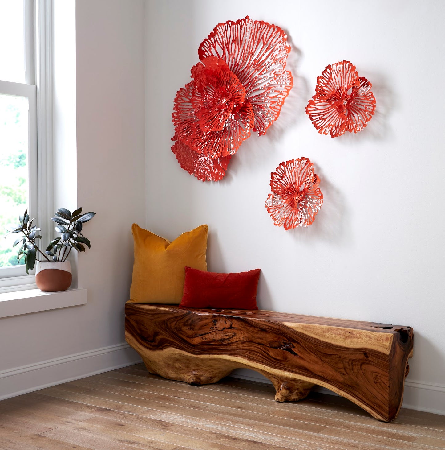 Flower Wall Art, Extra Small, Coral, Metal