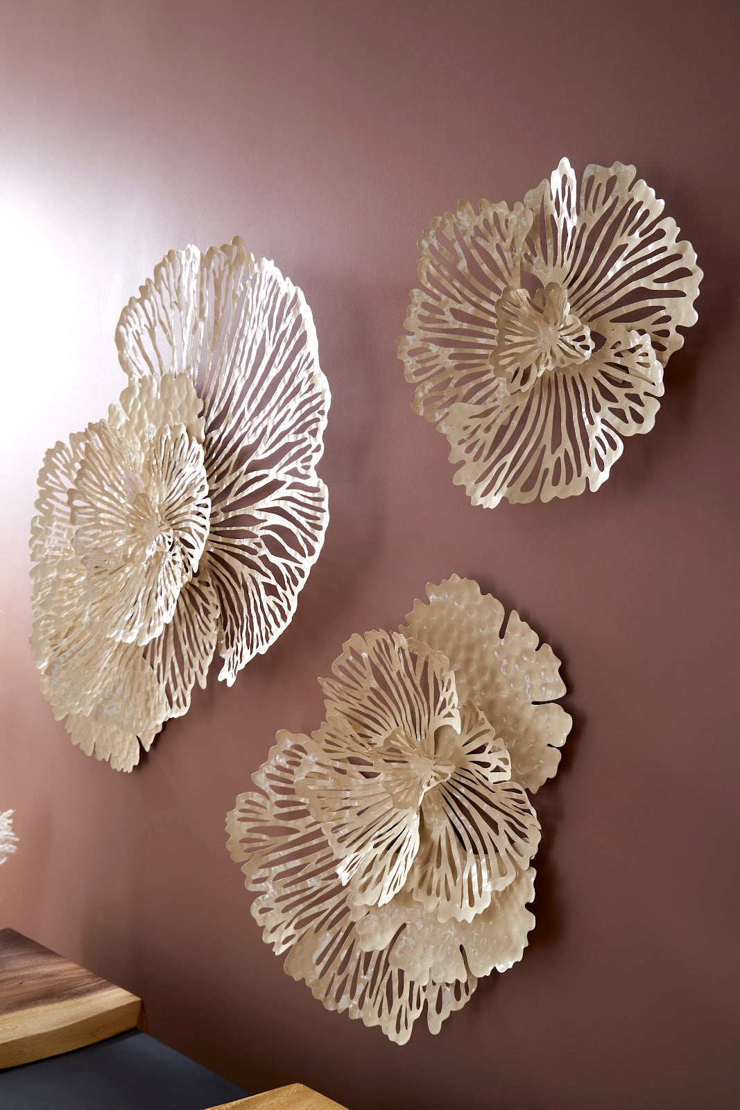 Flower Wall Art, Medium, Ivory, Metal