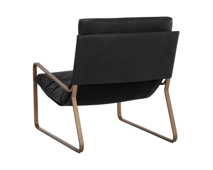 NAHLA ZANCOR LOUNGE CHAIR - ANTIQUE BRASS - CHARCOAL BLACK LEATHER