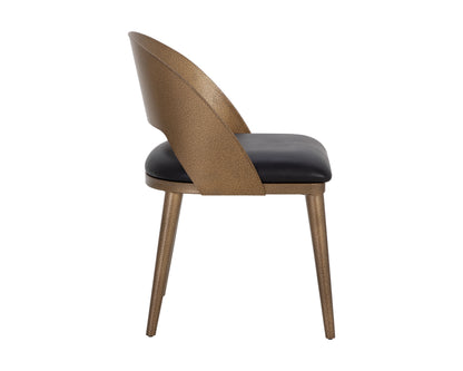 NAHLA DEZIRAE DINING CHAIR - ANTIQUE BRASS - CHARCOAL BLACK LEATHER