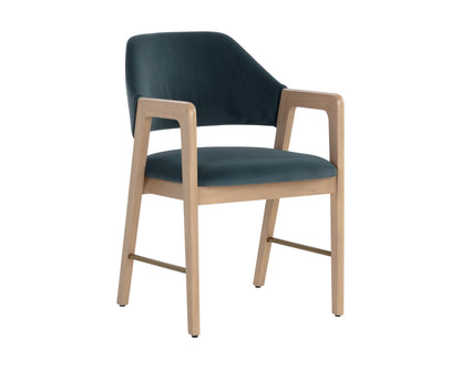 NAHLA MILTON DINING ARMCHAIR - LIGHT WASH - MEG DUSTY TEAL