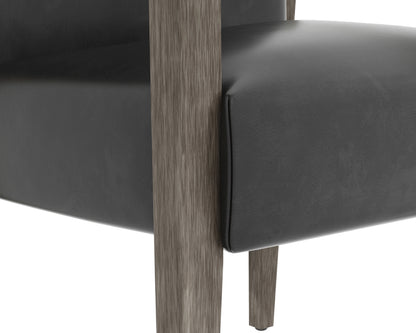 NAHLA EARL DINING ARMCHAIR - ASH GREY - BRENTWOOD CHARCOAL LEATHER