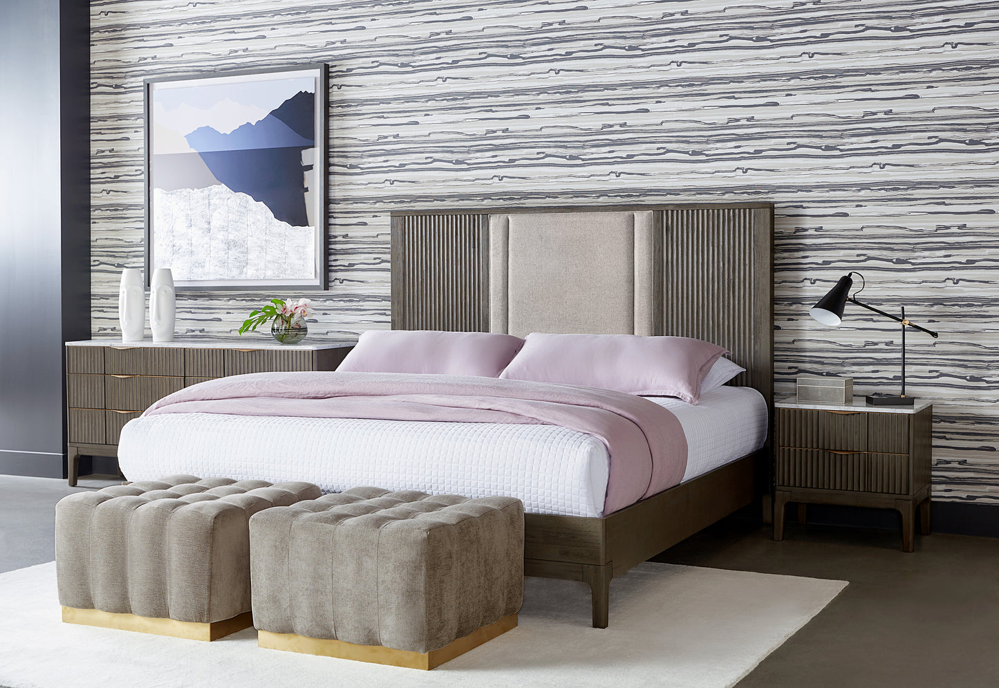 NAHLA KELDON BED - KING - BELFAST HEATHER GREY