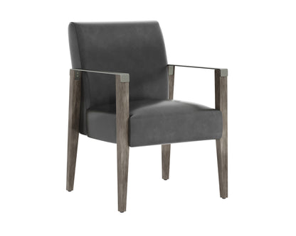 NAHLA EARL DINING ARMCHAIR - ASH GREY - BRENTWOOD CHARCOAL LEATHER