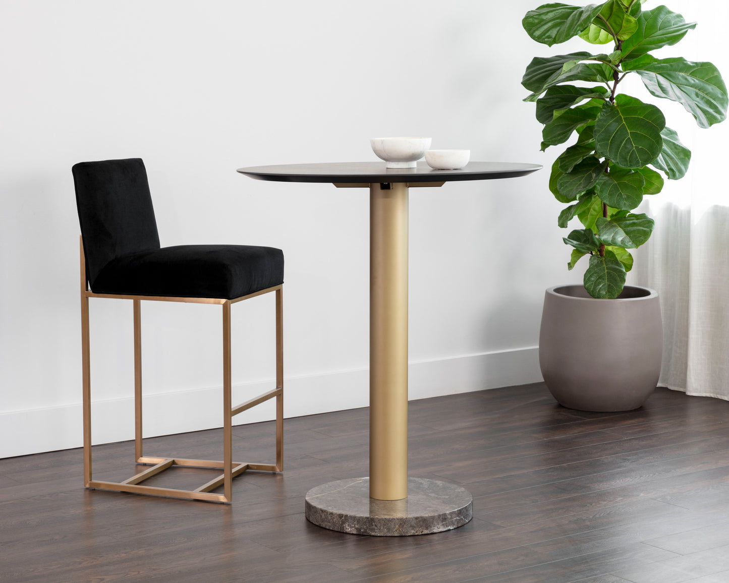 NAHLA MONACO BAR TABLE - GOLD - GREY MARBLE / CHARCOAL GREY