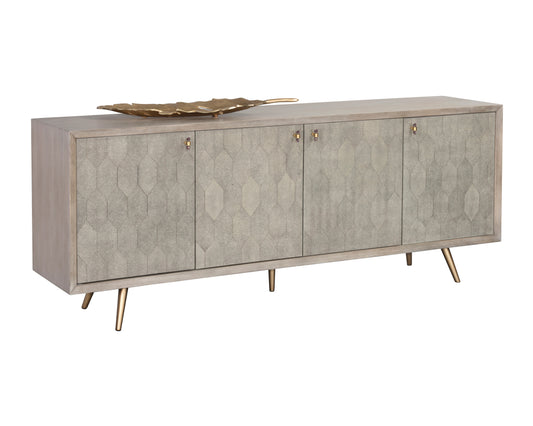 NAHLA ANISTON SIDEBOARD - LARGE - WHITE CERUSE - TAUPE SHAGREEN