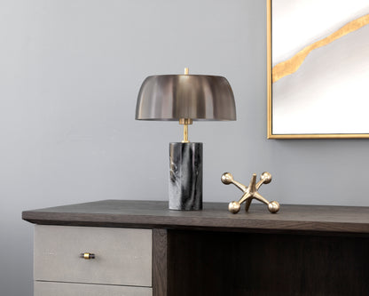 NAHLA ALUDRA TABLE LAMP - GREY MARBLE - ANTIQUE SILVER