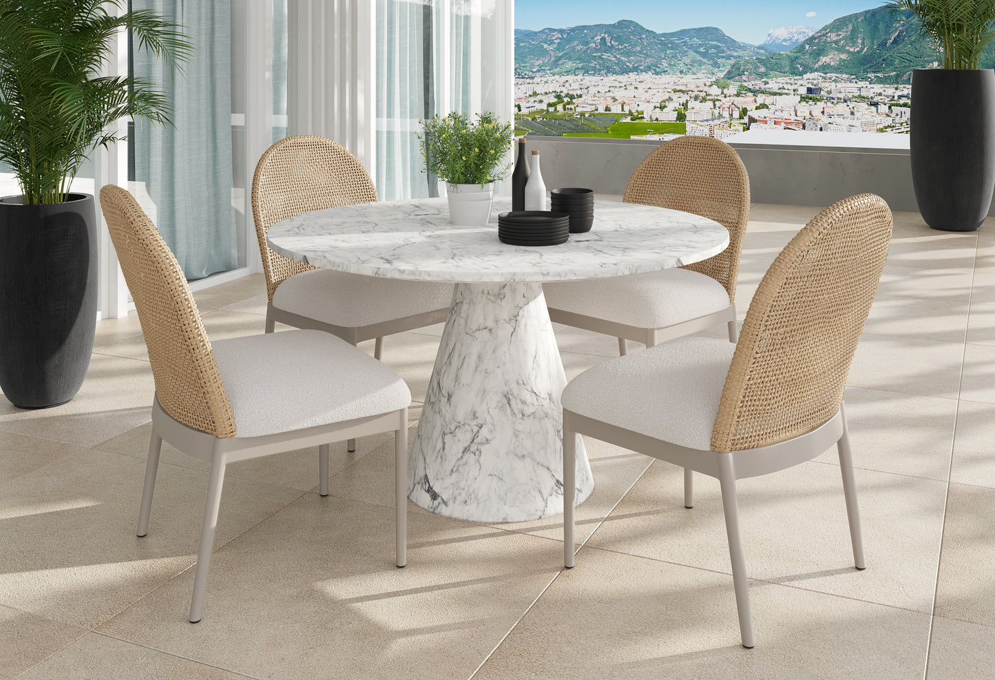 NAHLA SHELBURNE DINING TABLE - MARBLE LOOK - WHITE - 47"