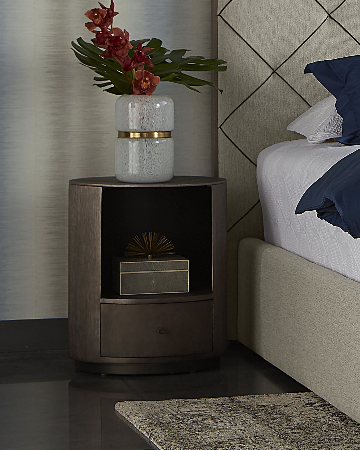 NAHLA SIENA NIGHTSTAND - ROUND - GUNMETAL