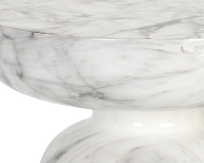 NAHLA LUCIDA END TABLE - MARBLE LOOK - WHITE