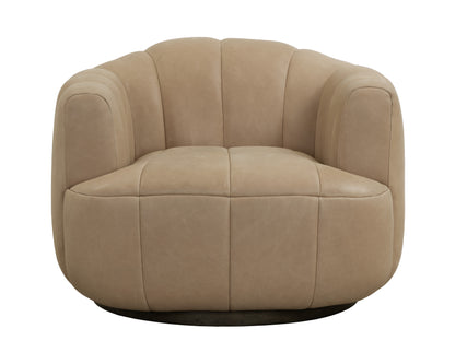 NAHLA TADEO SWIVEL LOUNGE CHAIR - DARK BROWN - SAHARA SAND LEATHER