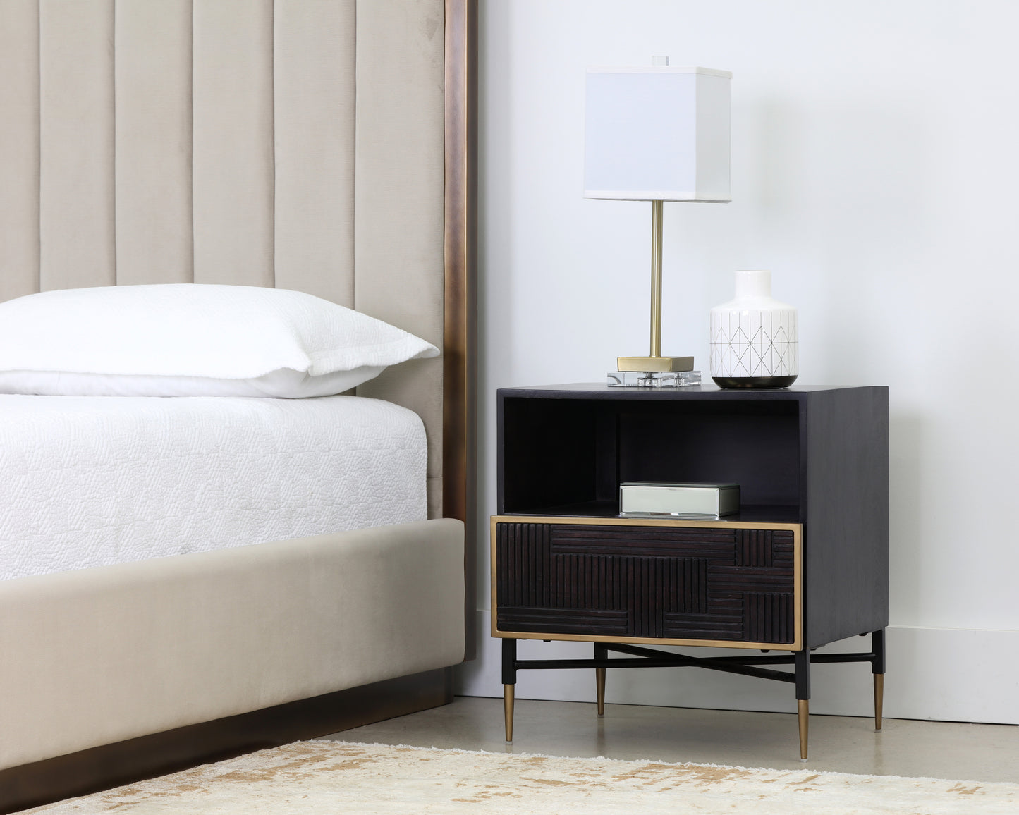 NAHLA MARKWOOD NIGHTSTAND - BRASS - DARK BROWN