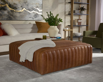 NAHLA LEWIN OTTOMAN - SQUARE - AGED COGNAC LEATHER