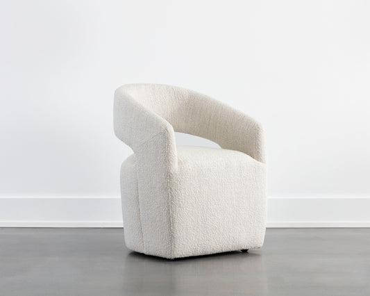 NAHLA LLORET WHEELED DINING ARMCHAIR - MERINO PEARL