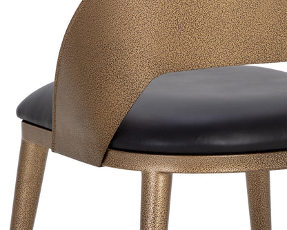 NAHLA DEZIRAE DINING CHAIR - ANTIQUE BRASS - CHARCOAL BLACK LEATHER